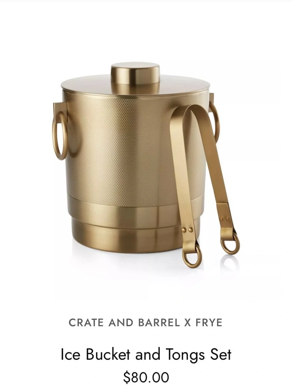 Crate&Barrel Metallic Gold Ice Bucket with Tongs